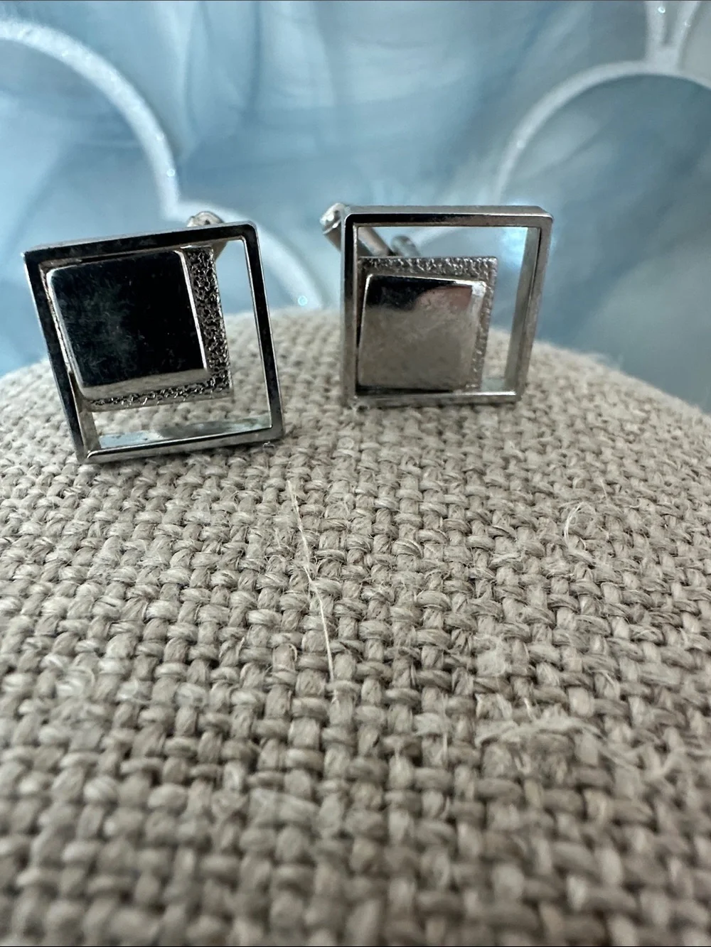 Vintage Men's Square Silver-Tone Modern Cufflinks